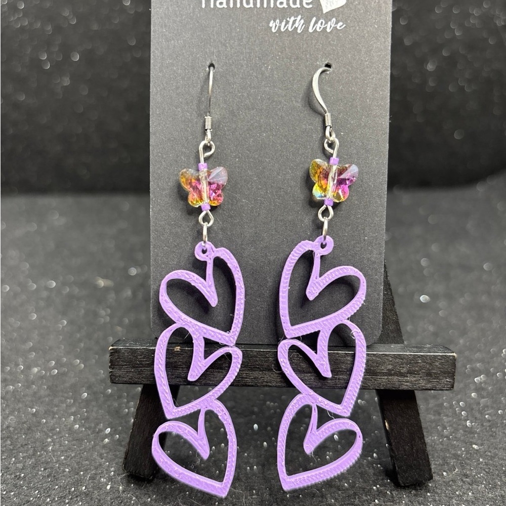 Purple Heart Dangle Earrings